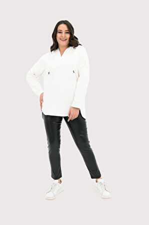 Kadın Büyük Beden Kapüşonlu Oversize Sweatshirt 1895-25