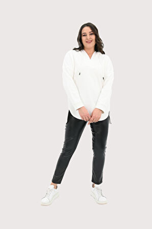 Kadın Büyük Beden Kapüşonlu Oversize Sweatshirt 1895-25