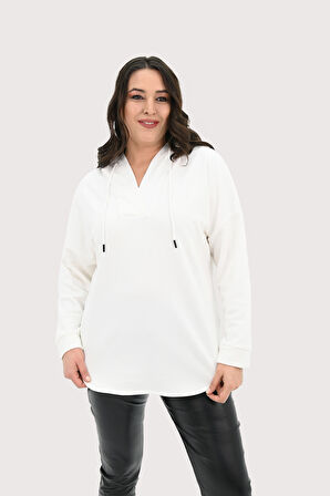 Kadın Büyük Beden Kapüşonlu Oversize Sweatshirt 1895-25