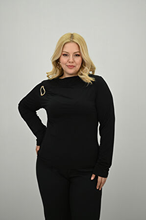 Kadın Büyük Beden Aksesuar Detaylı Drapeli Bluz 1924-25