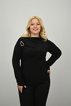 Kadın Büyük Beden Aksesuar Detaylı Drapeli Bluz 1924-25