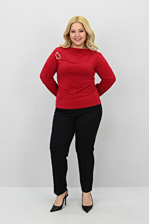 Kadın Büyük Beden Aksesuar Detaylı Drapeli Bluz 1924-25