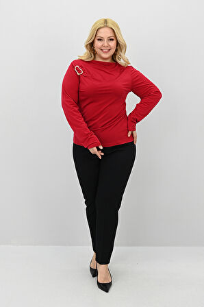 Kadın Büyük Beden Aksesuar Detaylı Drapeli Bluz 1924-25