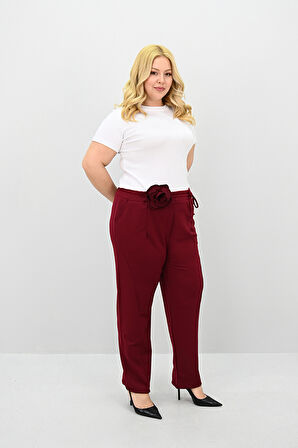 Kadın Büyük Beden Gül Kemer Detaylı Yüksek Bel Pantolon 6327-25