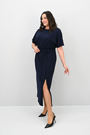 Kadın Büyük Beden Kısa Kollu Kuşaklı Elbise 5297-25