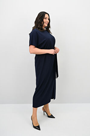 Kadın Büyük Beden Kısa Kollu Kuşaklı Elbise 5297-25