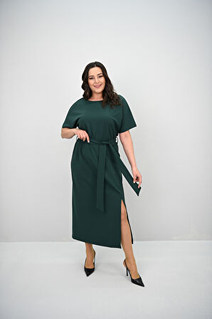 Kadın Büyük Beden Kısa Kollu Kuşaklı Elbise 5297-25