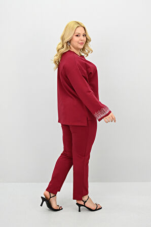 Kadın Büyük Beden Taş Baskı Detaylı Yüksek Bel Eşofman Takımı 8175-25