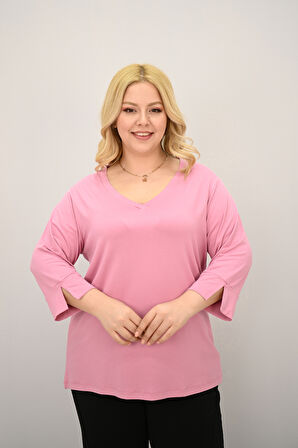 Kadın Büyük Beden Bantlı V yaka Bluz 1919-25