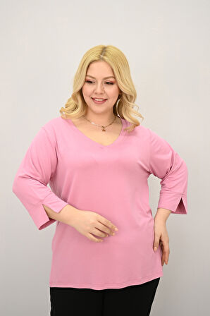 Kadın Büyük Beden Bantlı V yaka Bluz 1919-25