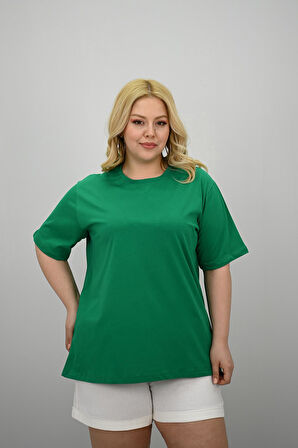 Kadın Büyük Beden Kısa Kollu Bisiklet Yaka Oversize T-shirt 1963-25
