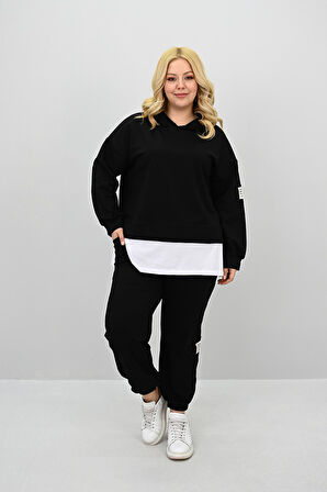 Kadın Büyük Beden Uzun Kollu Kapüşonlu Lastik Paça Eşofman Takımı 8180-25