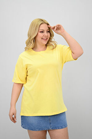 Kadın Büyük Beden Kısa Kollu Bisiklet Yaka Oversize T-shirt 1963-25