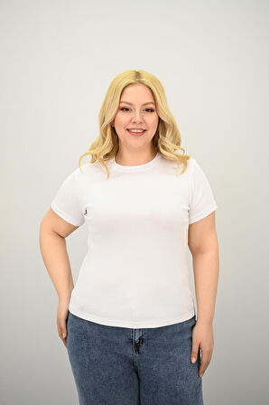 Kadın Büyük Beden Kısa Kollu Bisiklet Yaka Basic T-shirt 1965-25
