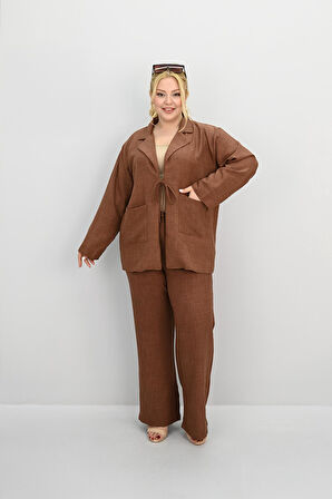 Kadın Büyük Beden Bağlamalı Bol Paça Alt-Üst Takım 8195-25