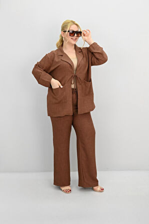 Kadın Büyük Beden Bağlamalı Bol Paça Alt-Üst Takım 8195-25