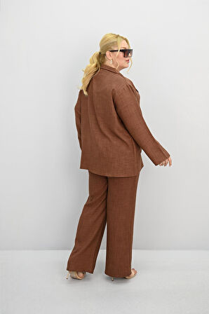 Kadın Büyük Beden Bağlamalı Bol Paça Alt-Üst Takım 8195-25