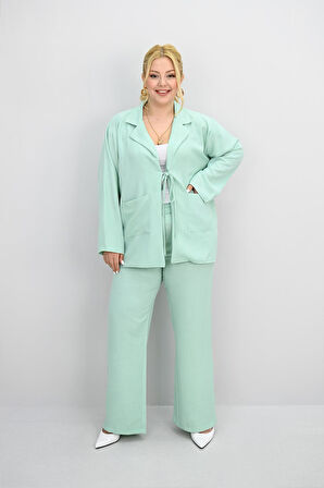 Kadın Büyük Beden Bağlamalı Bol Paça Alt-Üst Takım 8195-25