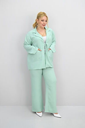 Kadın Büyük Beden Bağlamalı Bol Paça Alt-Üst Takım 8195-25