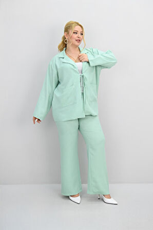 Kadın Büyük Beden Bağlamalı Bol Paça Alt-Üst Takım 8195-25