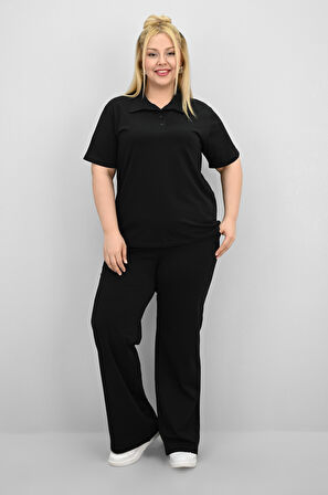 Kadın Büyük Beden Kısa Kollu Polo Yaka Eşofman Takımı 8188-25