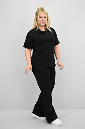 Kadın Büyük Beden Kısa Kollu Polo Yaka Eşofman Takımı 8188-25