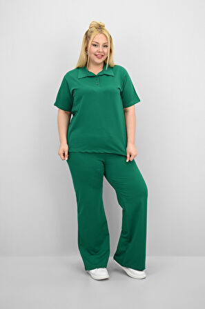Kadın Büyük Beden Kısa Kollu Polo Yaka Eşofman Takımı 8188-25