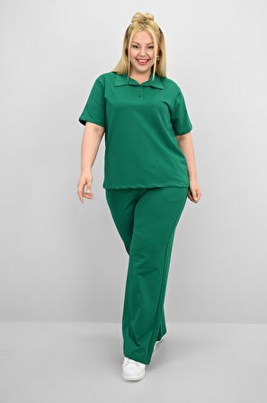 Kadın Büyük Beden Kısa Kollu Polo Yaka Eşofman Takımı 8188-25