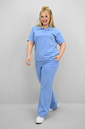 Kadın Büyük Beden Kısa Kollu Polo Yaka Eşofman Takımı 8188-25