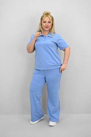 Kadın Büyük Beden Kısa Kollu Polo Yaka Eşofman Takımı 8188-25