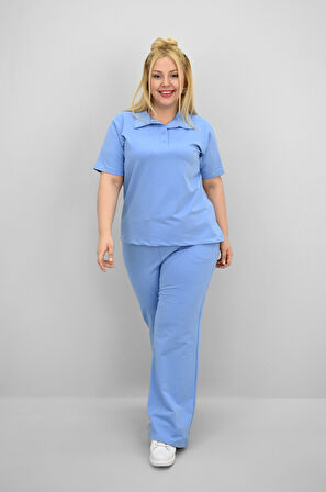 Kadın Büyük Beden Kısa Kollu Polo Yaka Eşofman Takımı 8188-25