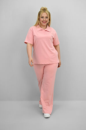 Kadın Büyük Beden Kısa Kollu Polo Yaka Eşofman Takımı 8188-25