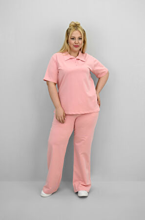 Kadın Büyük Beden Kısa Kollu Polo Yaka Eşofman Takımı 8188-25