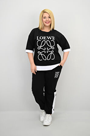 Kadın Büyük Beden Kısa Kollu Nakış Detaylı Garnili Eşofman Takımı 8192-25