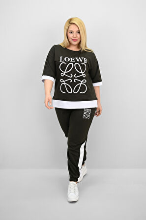 Kadın Büyük Beden Kısa Kollu Nakış Detaylı Garnili Eşofman Takımı 8192-25