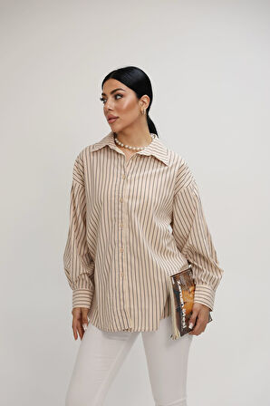 Kadın Dantel Şerit Detaylı Oversize Gömlek 1900-25