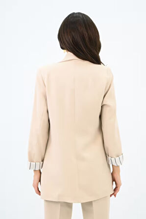 Kadın Çizgili Astar Detaylı Ceket Takım 0115-25-1