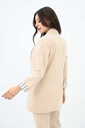 Kadın Çizgili Astar Detaylı Ceket Takım 0115-25-1