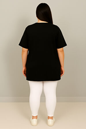 Kadın Büyük Beden Kısa Kollu Bisiklet Yaka Basic Oversize T-shirt 1977-25