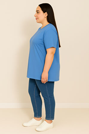 Kadın Büyük Beden Kısa Kollu Basic Oversize T-shirt 1976-25
