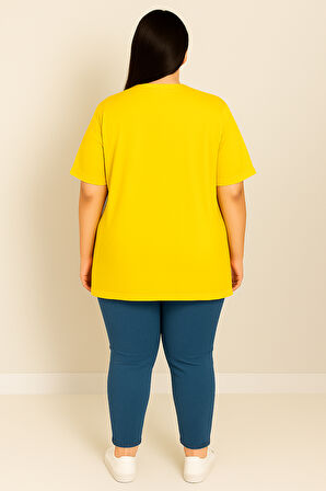 Kadın Büyük Beden Kısa Kollu Basic Oversize T-shirt 1976-25