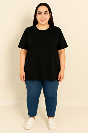 Kadın Büyük Beden Kısa Kollu Basic Oversize T-shirt 1976-25