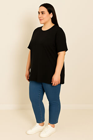 Kadın Büyük Beden Kısa Kollu Basic Oversize T-shirt 1976-25