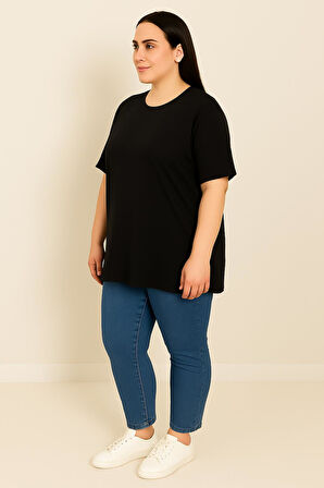 Kadın Büyük Beden Kısa Kollu Basic Oversize T-shirt 1976-25