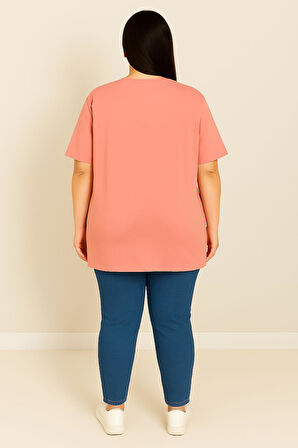 Kadın Büyük Beden Kısa Kollu Basic Oversize T-shirt 1976-25