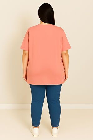 Kadın Büyük Beden Kısa Kollu Basic Oversize T-shirt 1976-25