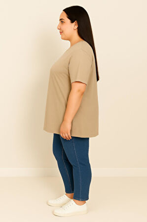 Kadın Büyük Beden Kısa Kollu Basic Oversize T-shirt 1976-25