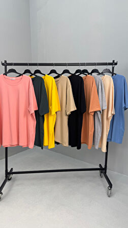 Kadın Büyük Beden Kısa Kollu Basic Oversize T-shirt 1976-25