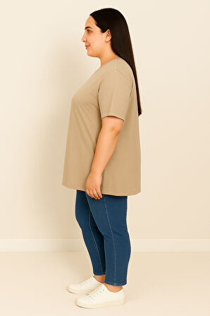 Kadın Büyük Beden Kısa Kollu Basic Oversize T-shirt 1976-25