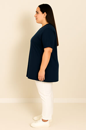 Kadın Büyük Beden Kısa Kollu Basic Oversize T-shirt 1976-25